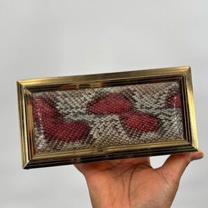 Michels Drew Sleek Snakeskin Gilt Metal Clutch Bag c Late 1970s with chain strap